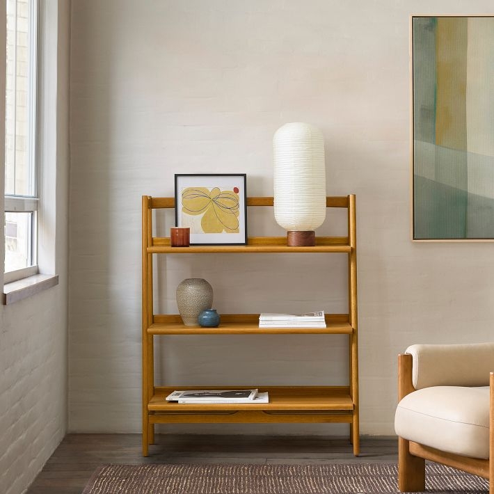 Low Bookshelf Tapered Legs Acorn Brown Matte Finish Mid Century Style