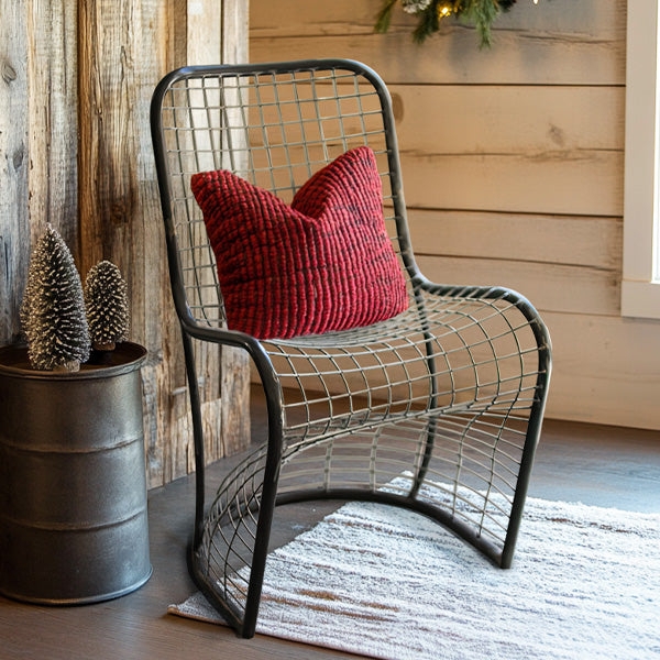 Low Profile Accent Chair Architectural Woven Metal Grid Seat
