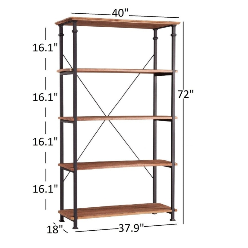Low Profile Bookcase, 3-Tier Rustic Oak X-Frame Finish.