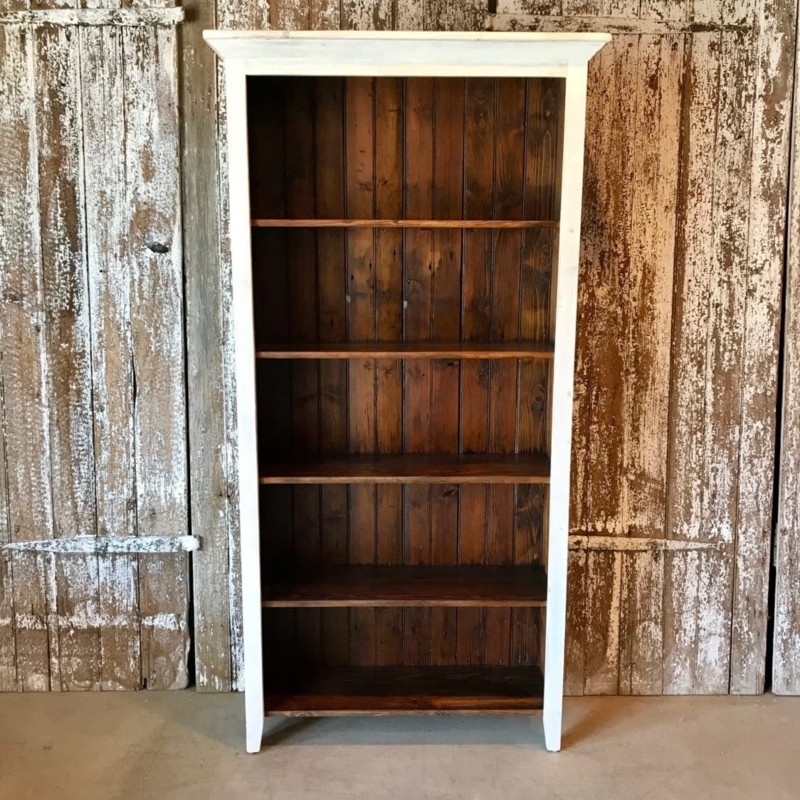 Low-Profile Bookcase, Two-Tone White & Natural Wood, Molded Base