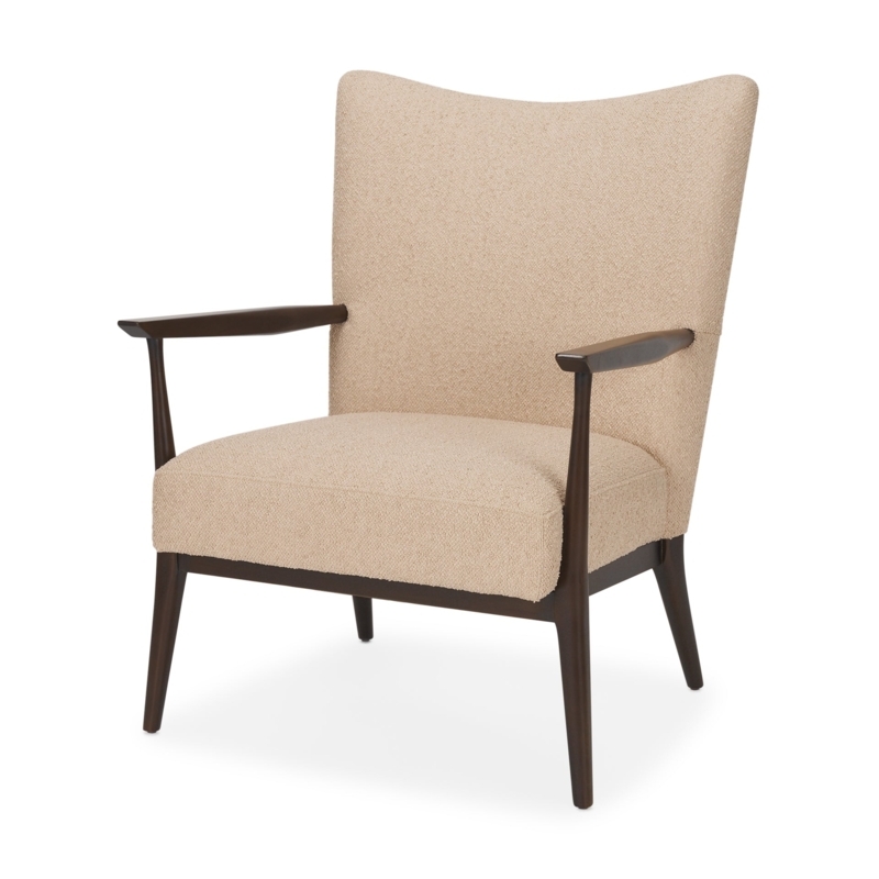 Low Profile Boucle Accent Chair with Wrap Around Arms.
