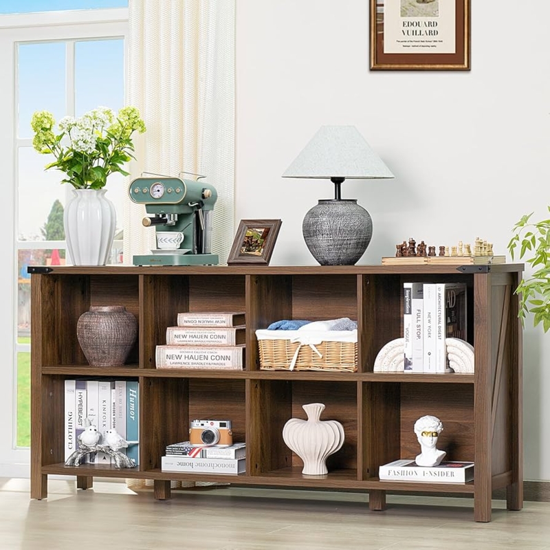 Low Profile Horizontal 8-Cube Bookcase in Walnut