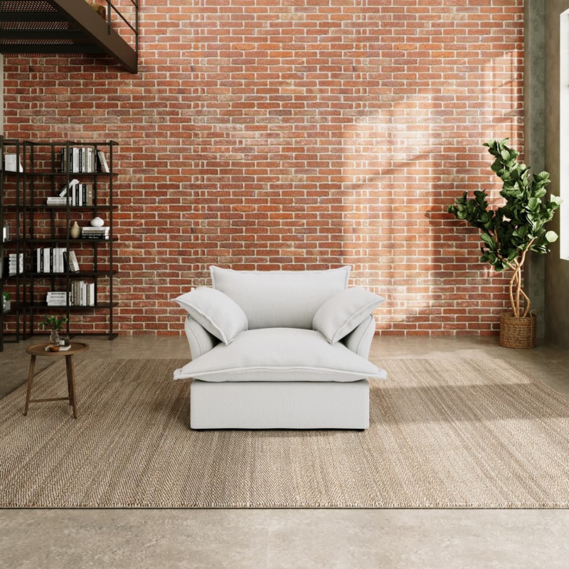 Low-Profile Slipcovered Sofa Cream Deep Cushions, Relaxed Deep Seated.