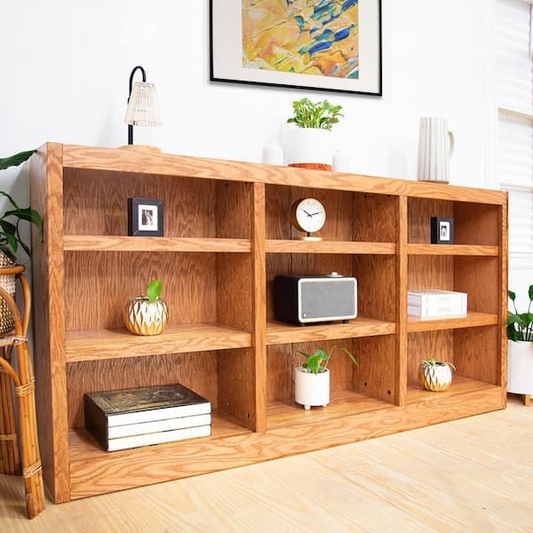 Low Profile Triple Wide Oak Bookcase