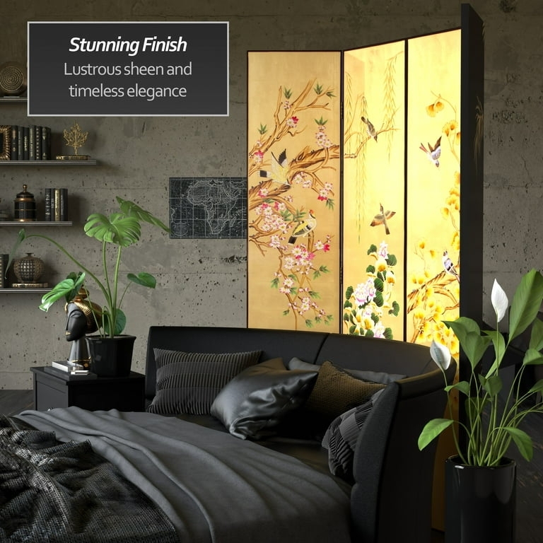 Lustrous Gold and Black Frame Oriental Folding Room Divider