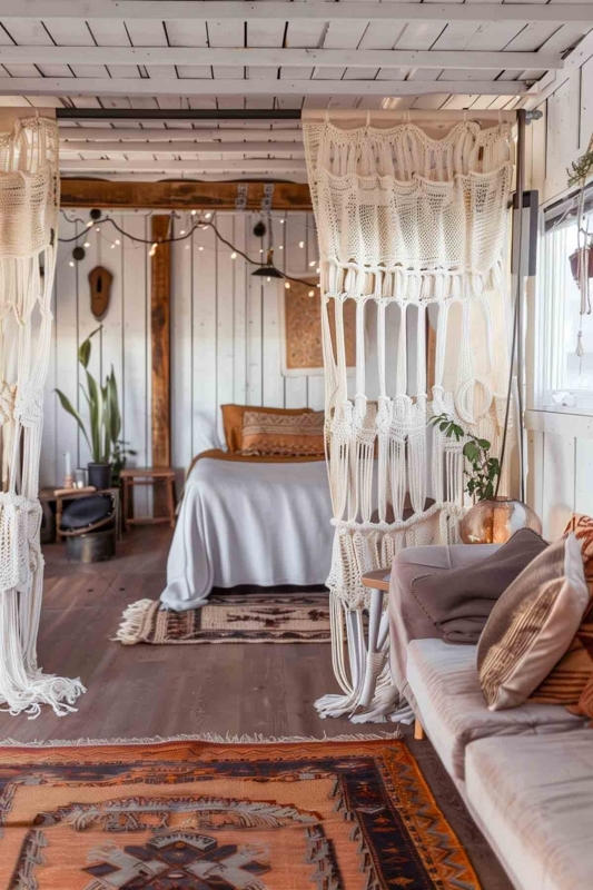Macrame Room Divider Hanging Curtains Woven Boho Texture Cream