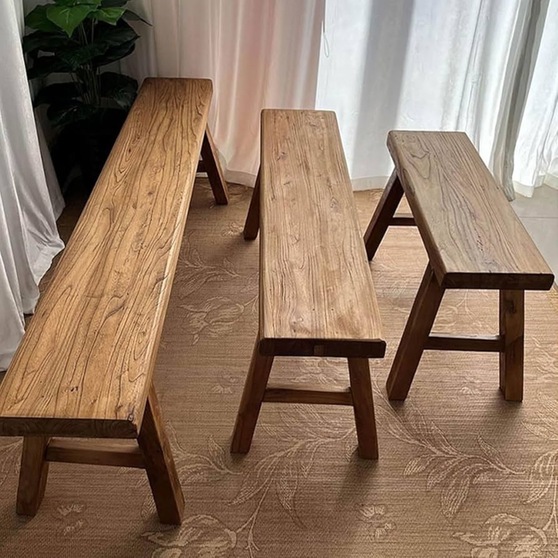 - Majiclovie Home-Bench, Brown Wooden Farmhouse Indoor Bench,  160*26*45cm/63*10.2*17.7in, Natural Wood Finish, Regular Wood Legs - Table  Benches