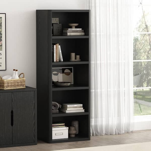 Matte Black Five-Tier Bookcase Modern Minimalist Display Shelving