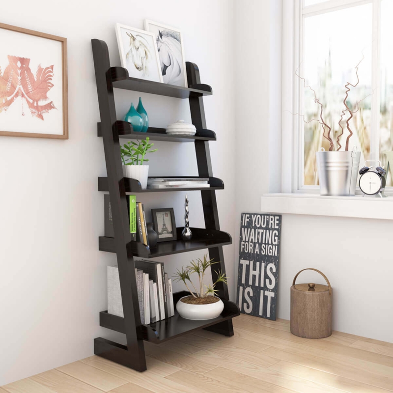 Matte Black Leaning Bookshelf Five Tier Modern Farmhouse Display