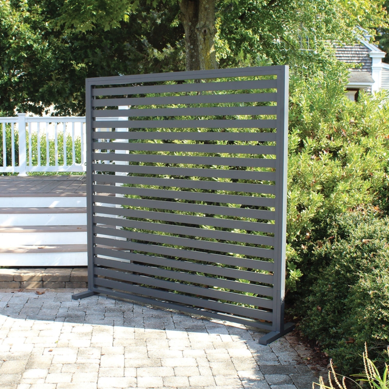 Matte Black Metal Privacy Screen with Horizontal Slats