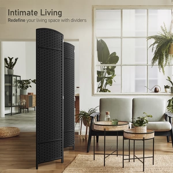 Matte Black Woven Room Divider Arched Folding Screen