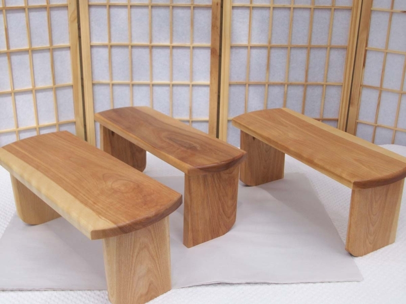 Meditation Bench Curved Seat Low Profile Wood Grain