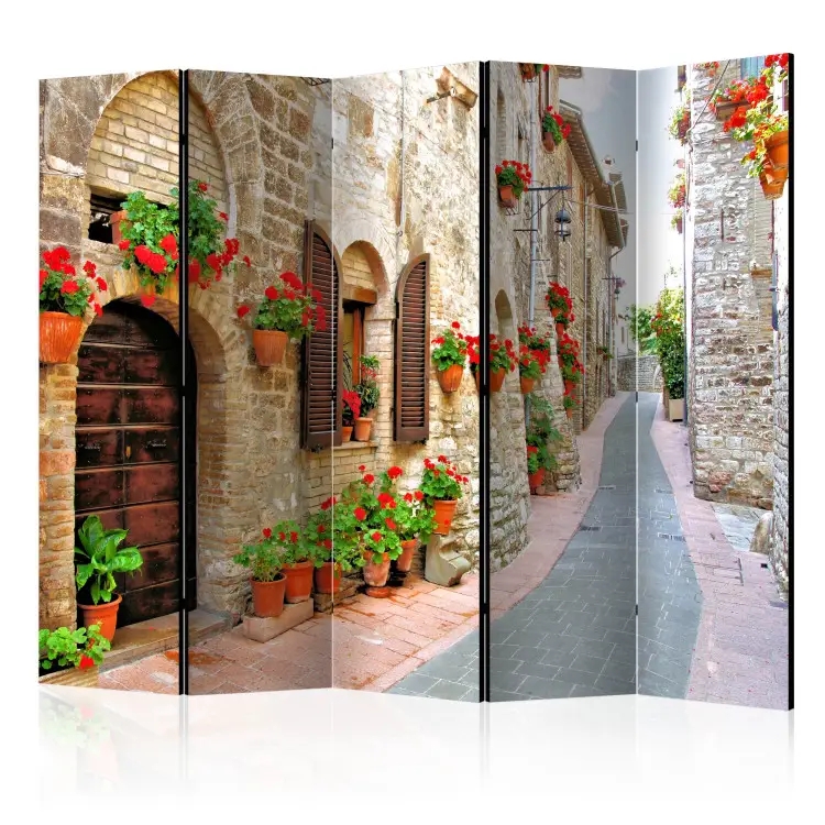 Mediterranean Room Divider Five Panel Stone Alleyway Print