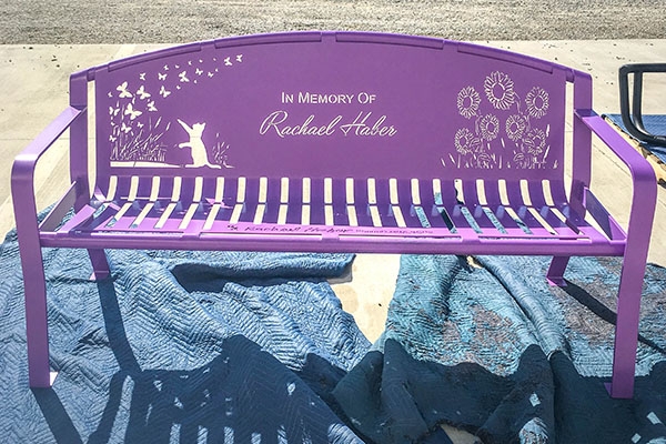 Memorial Garden Bench featuring Arched Backrest and Laser Cut Text