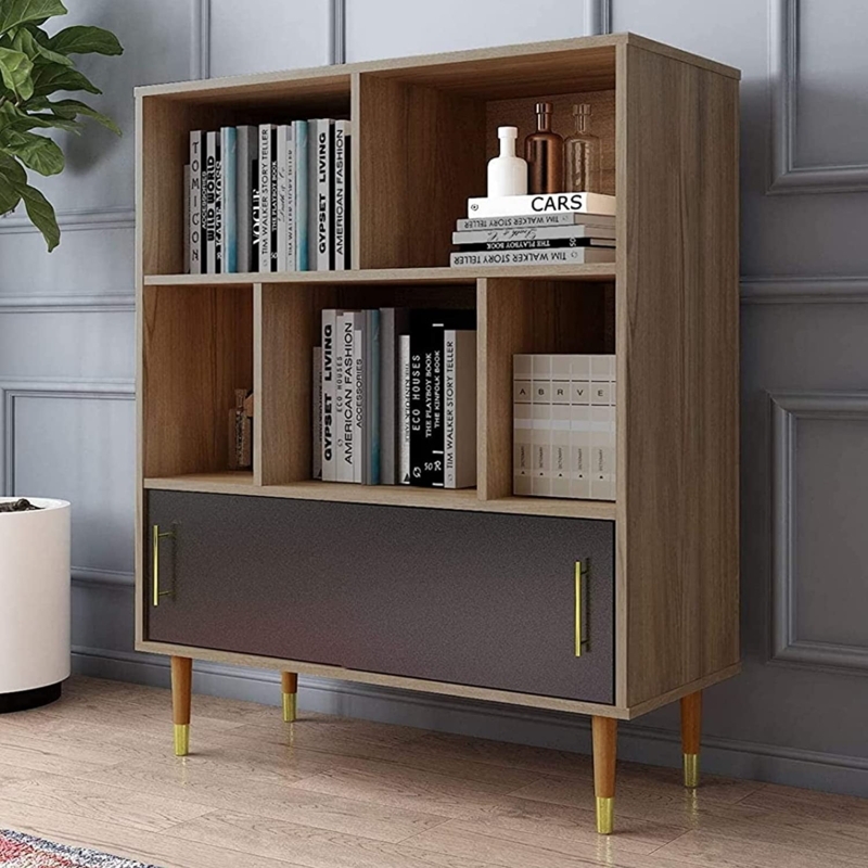 Mid-Century 3-Tier Cube Bookshelf with Doors, Retro Wood Organizer, Rustic  Brown Display for Bedroom, Office -