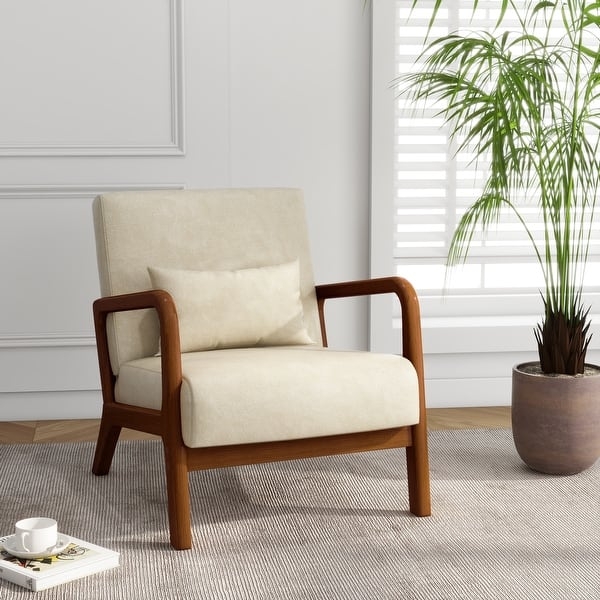 Mid-Century Accent Chair, Low Side Frame, Tan Leather-Like Finish