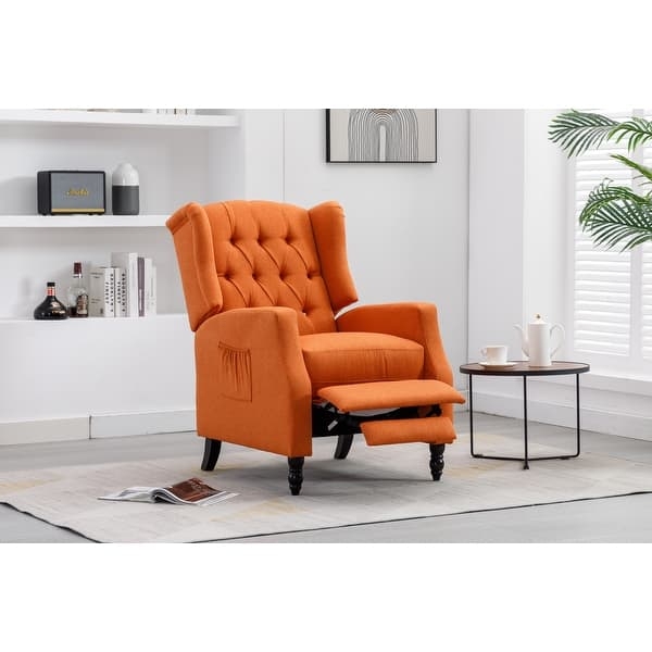 Mid-Century Accent Chair, Orange Linen-Like Fabric with Vertical Tufting