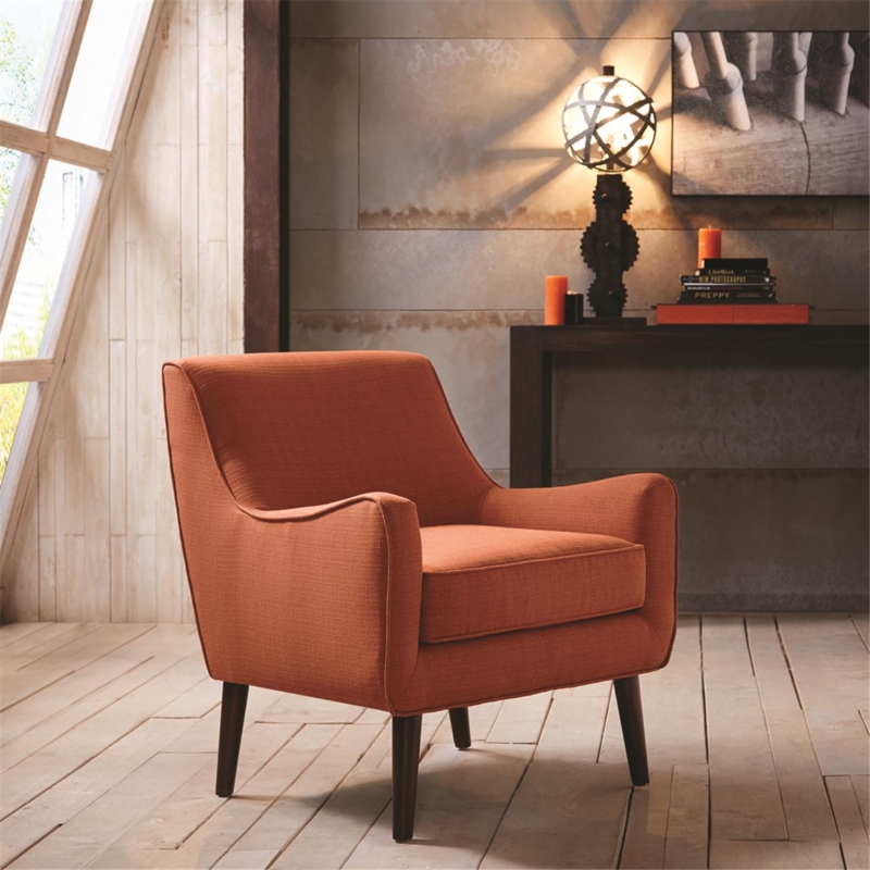 Mid-Century Accent Chair with Burnt Orange Upholstery, Tapered Wooden Legs