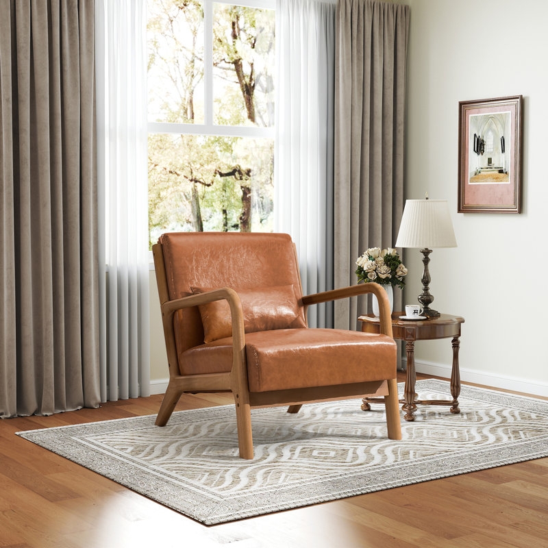 Mid-Century Accent Chair with Curved Back, Tapered Legs, and Lumbar Pillow