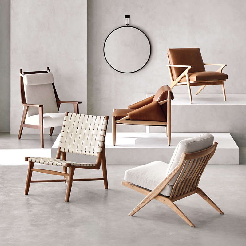 Mid-Century Accent Chair with Dark Wood and Angular Armrests