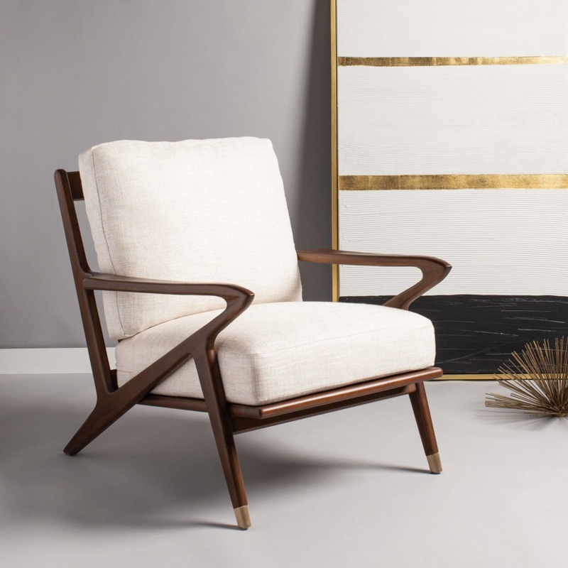 Mid-Century Accent Chair with Sculptural Blonde Wood Frame