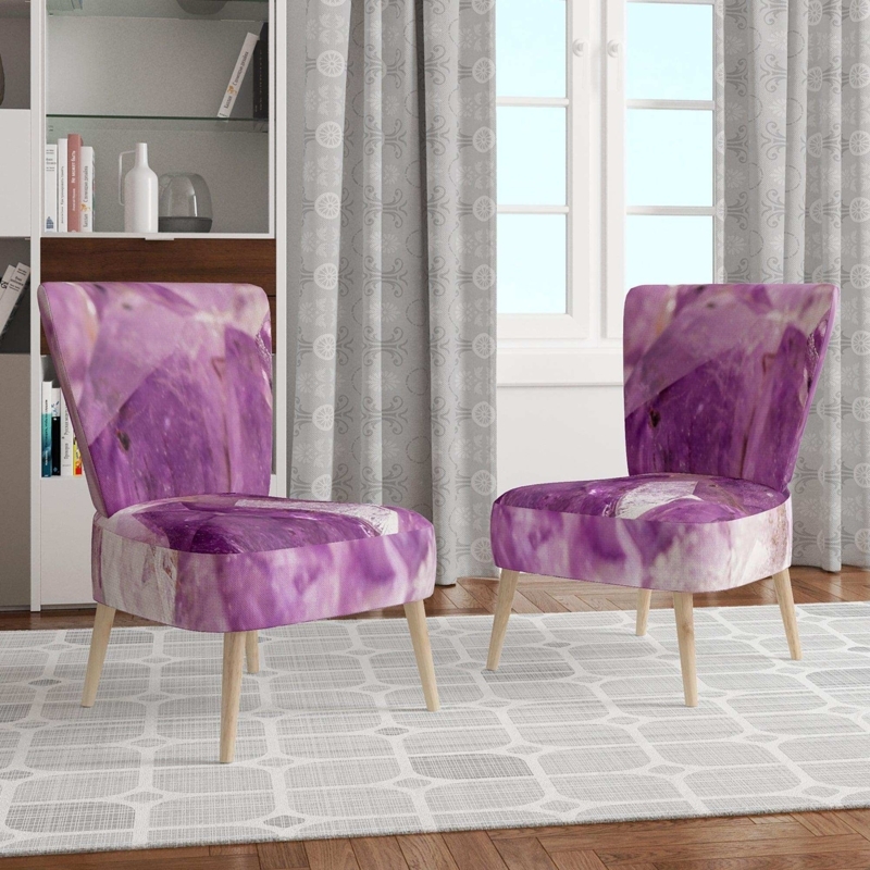 Mid-Century Armchair Amethyst Geode Macro Print Curved Back Eclectic