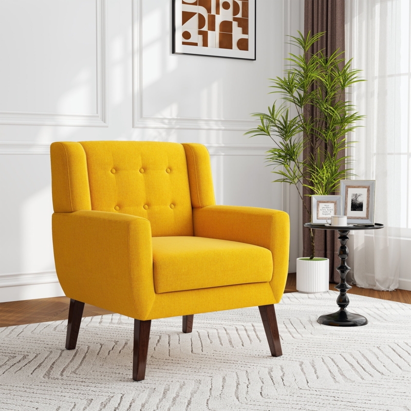 Mid-Century Armchair with Recessed Arms and Button Tufting Details