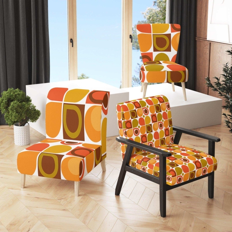 Mid-Century Armless Chair Vibrant Retro Geometric Flared Back