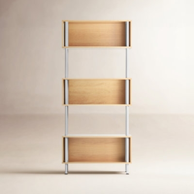 Mid-Century Bookcase Walnut Finish Storage Drawers Tapered Legs