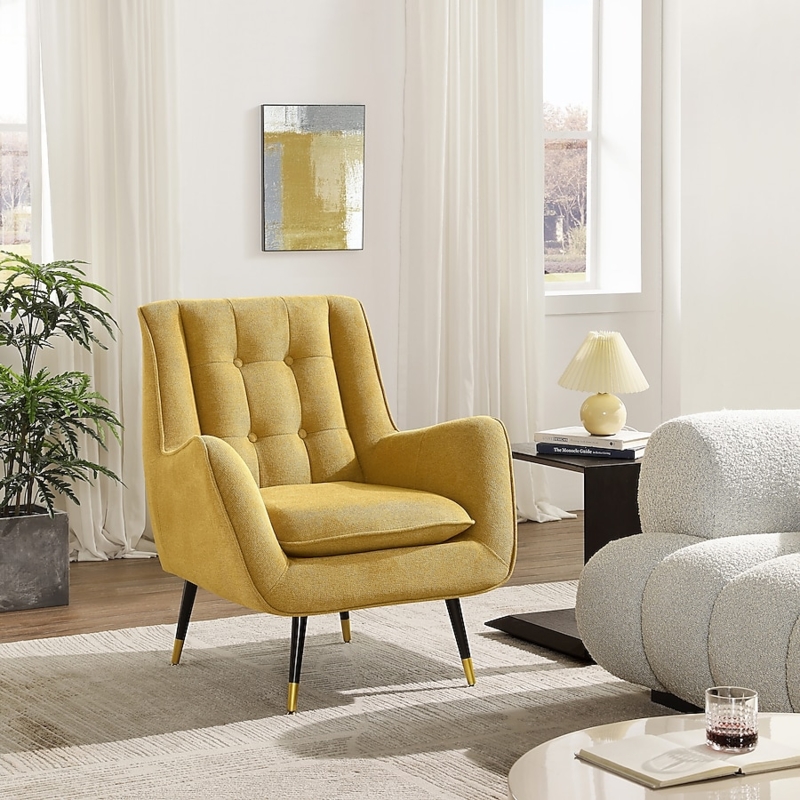 Mid-Century Club Armchair with Button Tufting and Metal Capped Legs