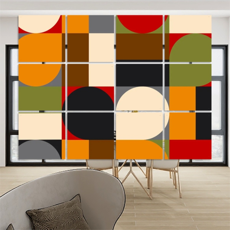 Mid Century Hanging Room Divider Retro Geometric Graphics Modular Set