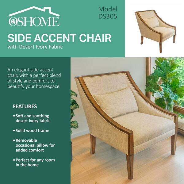 Mid-Century Ivory Accent Chair with Natural Wood Frame