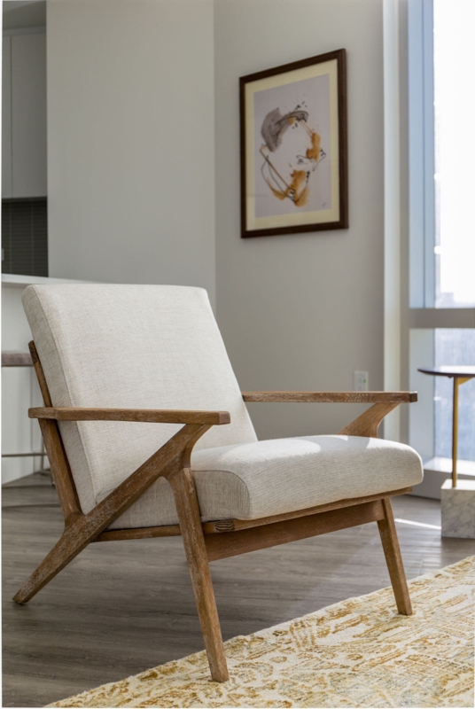 Mid-Century Lounge Chair, Exposed Oak Frame, Tapered Dowel Legs