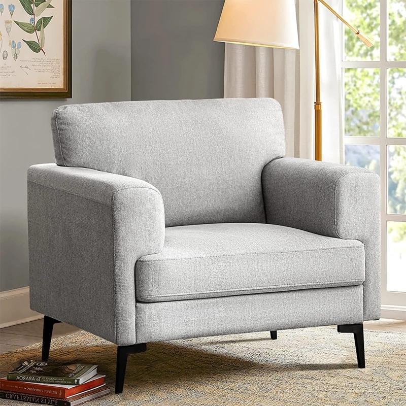 Mid Century Modern Accent Chair, Integrated Wood Frame, Cozy Reading Nook