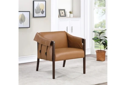 Mid-Century Modern Accent Chair with Geometric Walnut Wood Frame