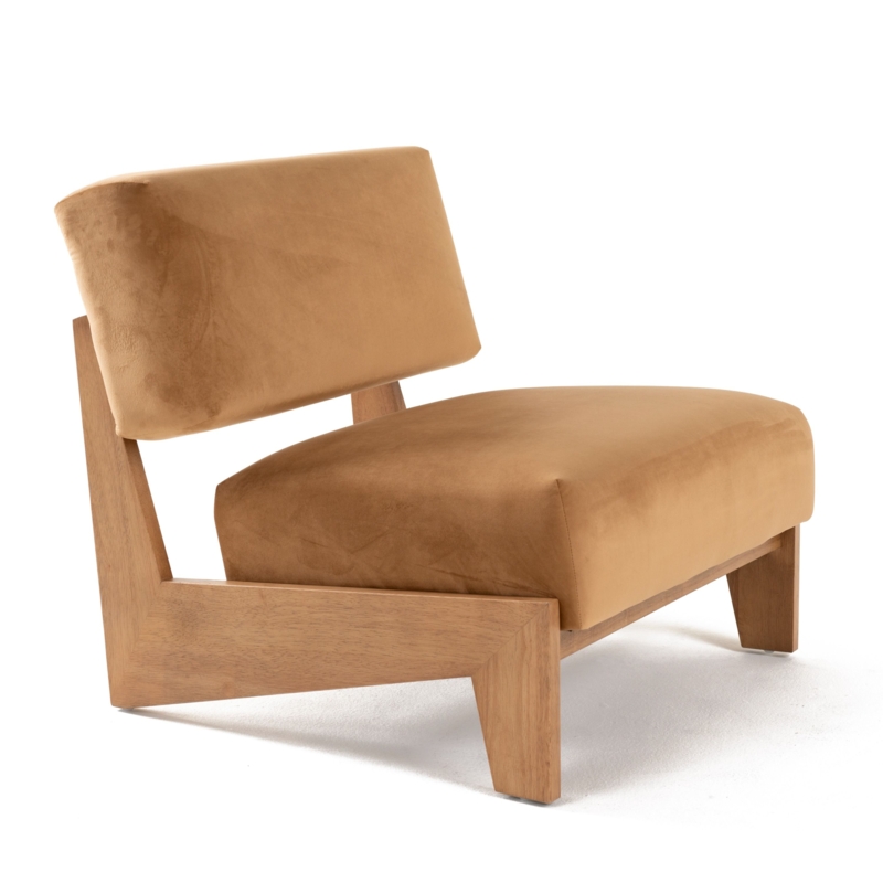 Mid-Century Modern Accent Chair with Open Back and Chestnut Wood Frame