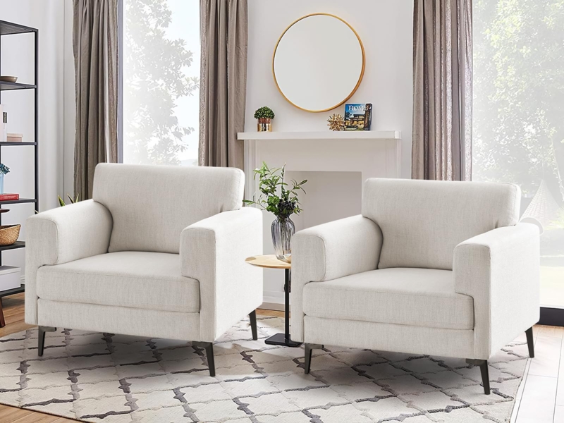 Mid-Century Modern Accent Chairs featuring Walnut Finish Frame.