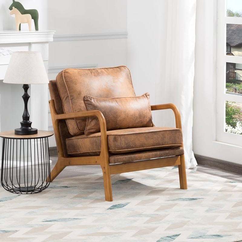 Mid Century Modern Armchair with Brown Leather Like Finish