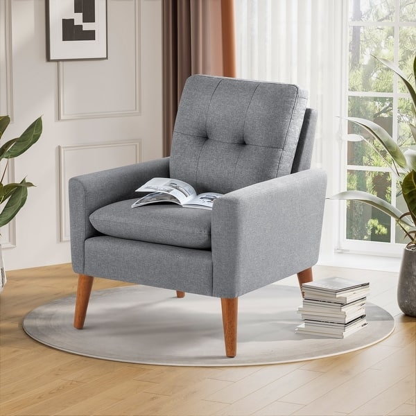 Mid-Century Modern Armchair with Button Tufted Back and Flared Arms