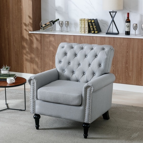 Mid-Century Modern Armchair with Button Tufted Flared Backrest