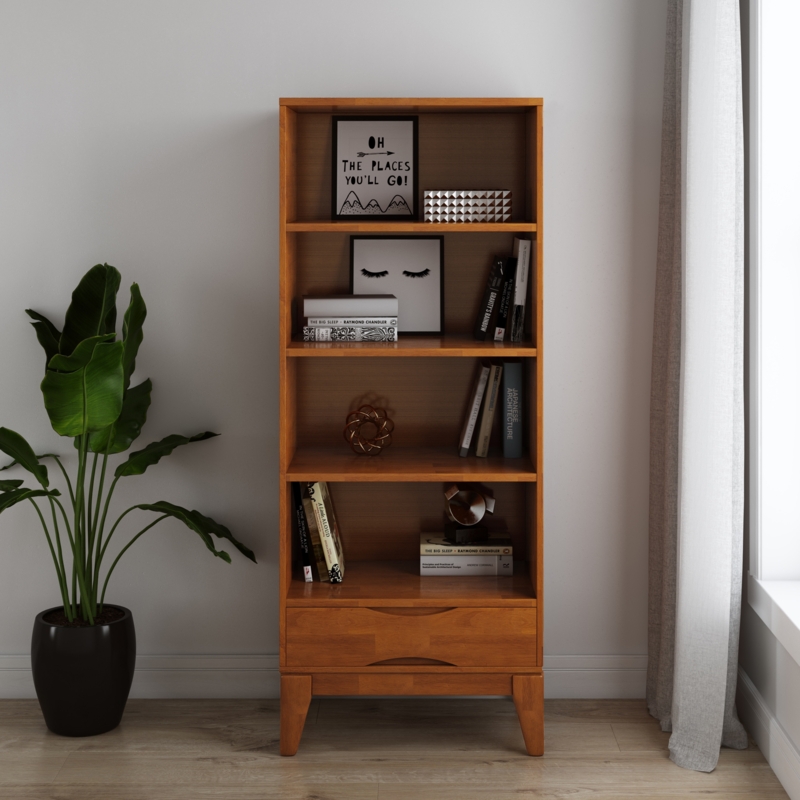 Mid-Century Modern Bookcase featuring Recessed Circular Door Pulls