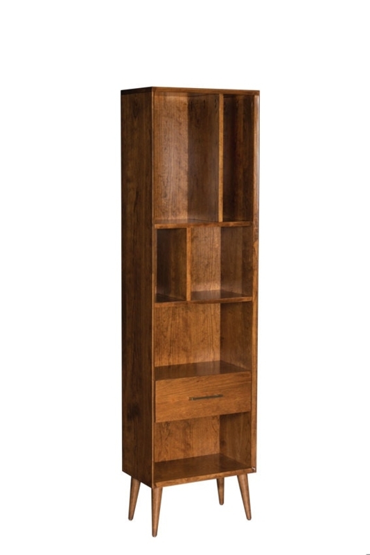 Mid Century Modern Bookcase Tapered Legs Narrow Profile Storage