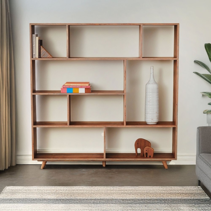 Mid-Century Modern Bookcase Walnut Asymmetrical Shelving
