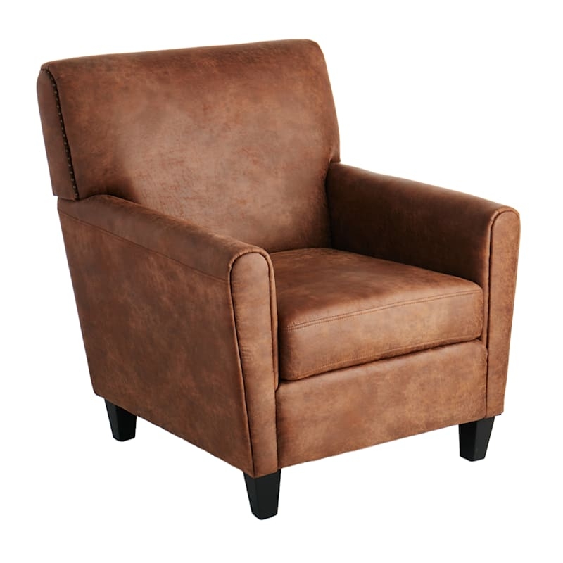 Mid-Century Modern Brown Accent Chair Cognac Leather Like Exposed Frame