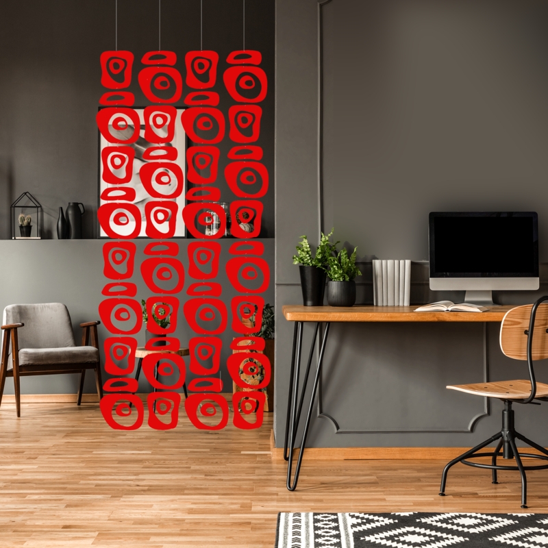 Mid-Century Modern Hanging Room Divider, Red Atomic Cutout Panels