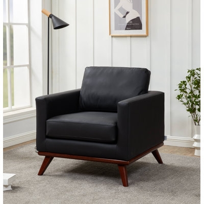 Mid-Century Modern Leather-Like Accent Chair with Tapered Birch Legs