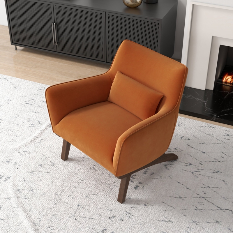 Mid-Century Modern Lounge Chair, Burnt Orange Velvet, Wrap-Around Back