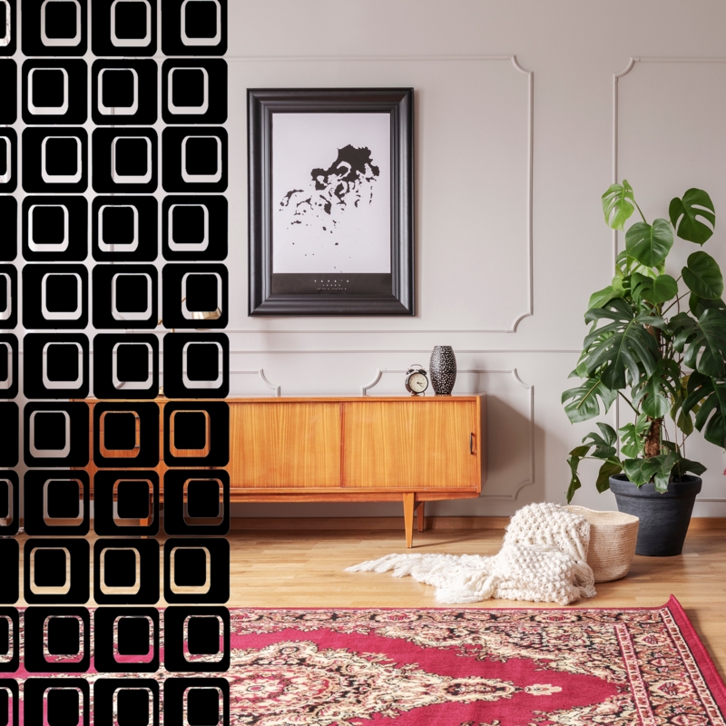 Mid Century Modern Room Divider High Contrast Black Geometric Cutouts