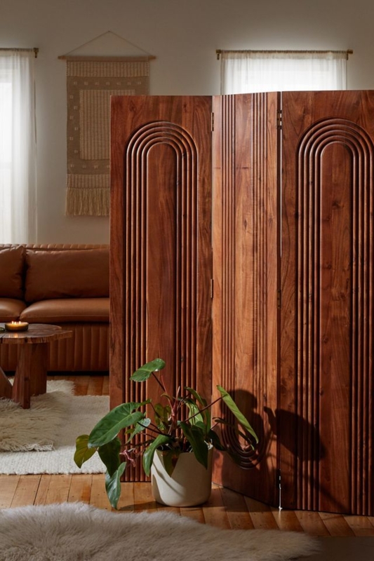 Mid Century Modern Room Partition Carved Arched Ribbed Texture