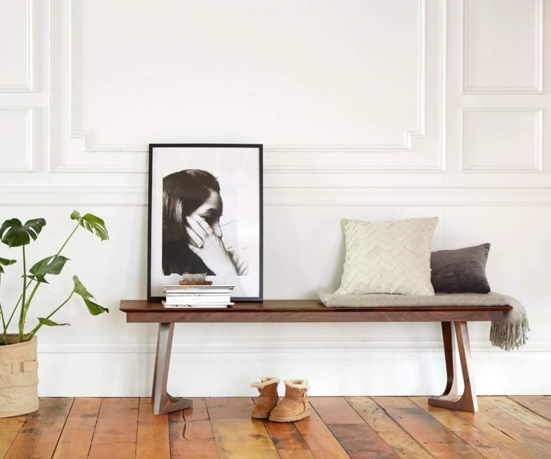 Mid-Century Modern Walnut Bench Tapered Cylindrical Legs
